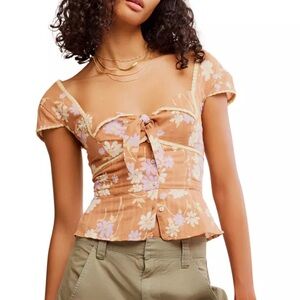 Free People Call Me Baby Floral Cap Sleeve Blouse